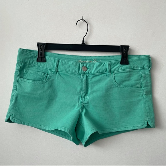 American Eagle Pastel Turquoise Denim Short Shorts - Picture 4 of 12